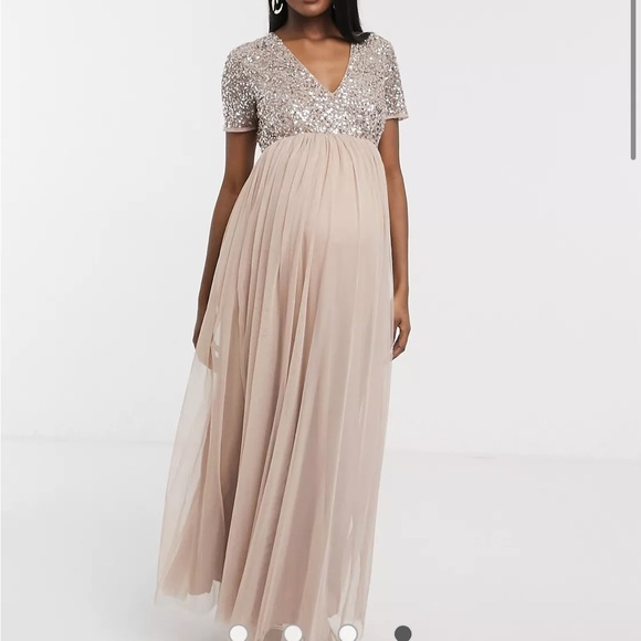 Maya Maternity Bridesmaid v neck maxi tulle dress with sequins - Picture 2 of 7